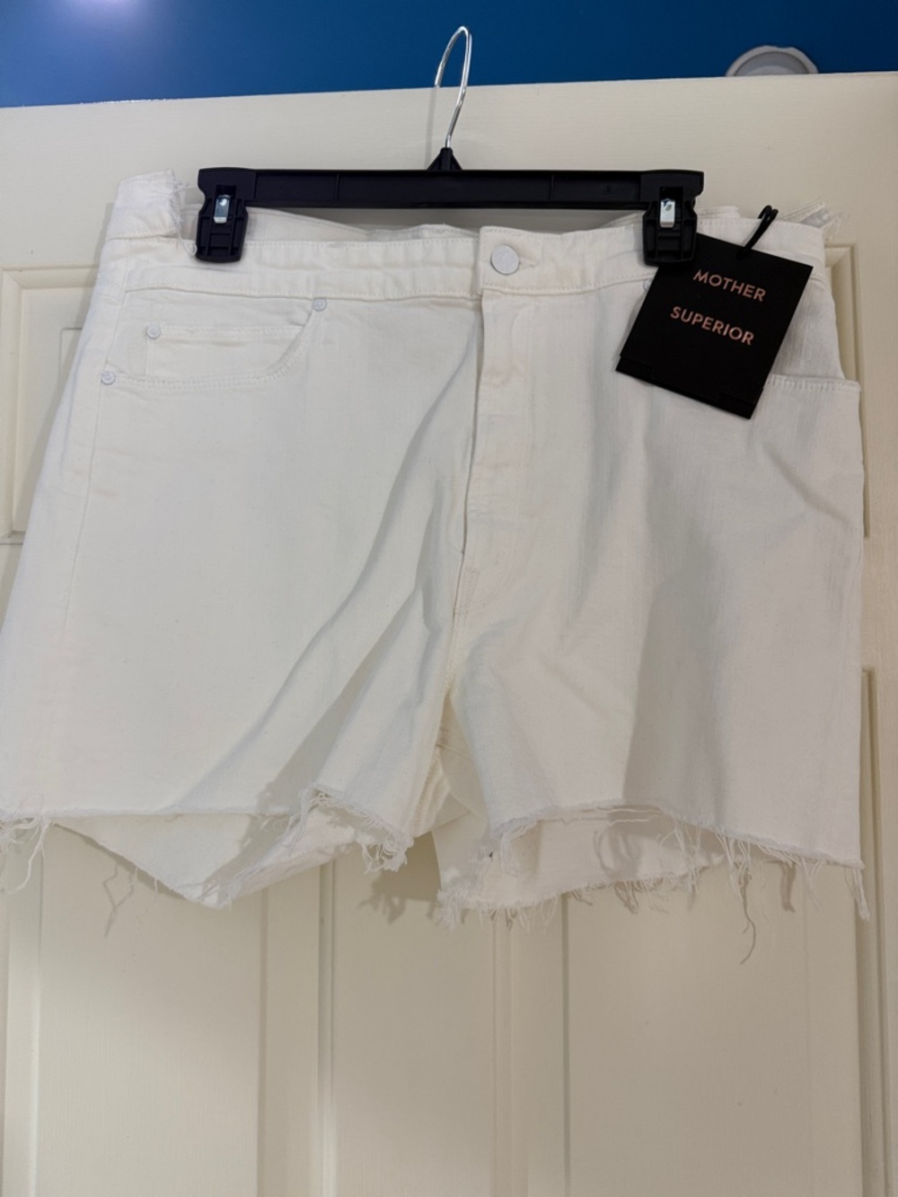 MOTHER White Raw-Hem Denim Cutoff Shorts